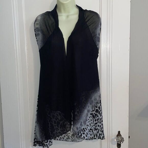 Gena polyester chiffon black & white wrap scarf - Picture 1 of 10
